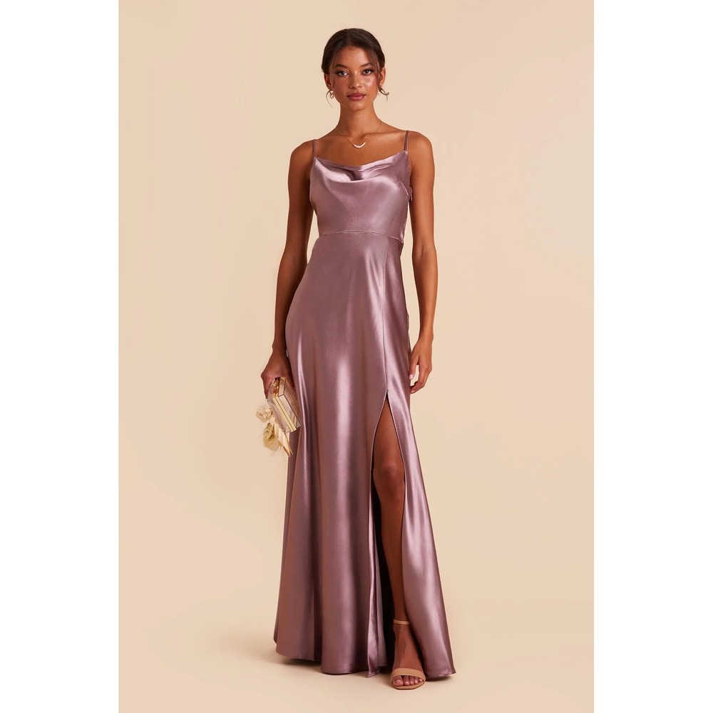 Birdy Grey Lisa Long Satin Dress Dark Mauve Cowl‎ Neck Bridesmaid Gown XS NEW